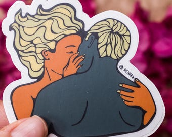 Sexy couple kissing Vinyl Sticker: Water bottle and Laptop Decal