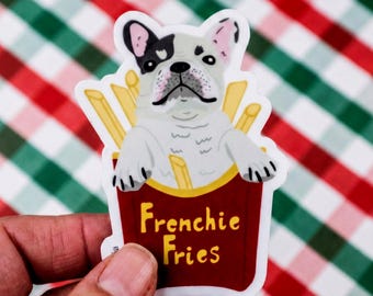 Funny French Bulldog Vinyl Sticker: "Frenchie Fries" Laptop Decal