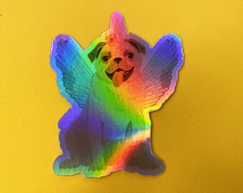 Holographic Pug Unicorn Sticker – Vinyl Decal, Pop Art Design