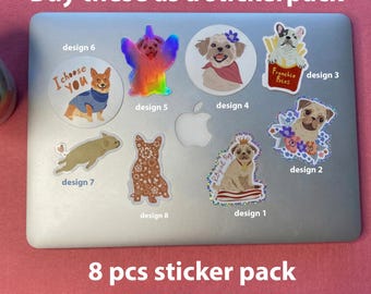 8 Piece Dog Sticker Pack – Waterproof Vinyl Laptop Decals
