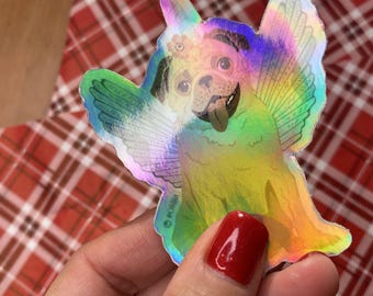 Pug Unicorn Holographic Vinyl Sticker - Pop Art Vinyl Decal