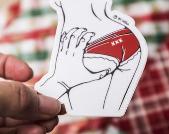 Hand on butt Vinyl Sticker: Water bottle and Laptop Decal