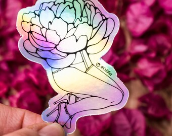 Holographic woman Vinyl Sticker - Floral head Die Cut Sticker