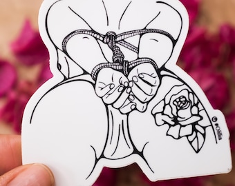 Bondage woman vinyl sticker: water bottle sticker, gift for her