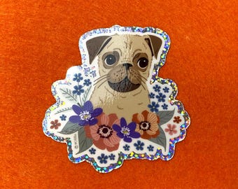 Glitter Pug Vinyl Sticker – Waterproof Laptop Decal (3 Inch)