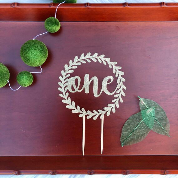 First Birthday Cake Topper - Leaf Wreath Il_570xn