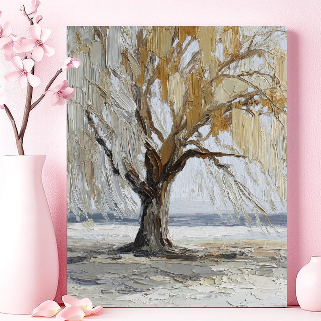 Weeping Willow Tree Wall Art, Canvas or Poster, Impasto Oil Painting ...