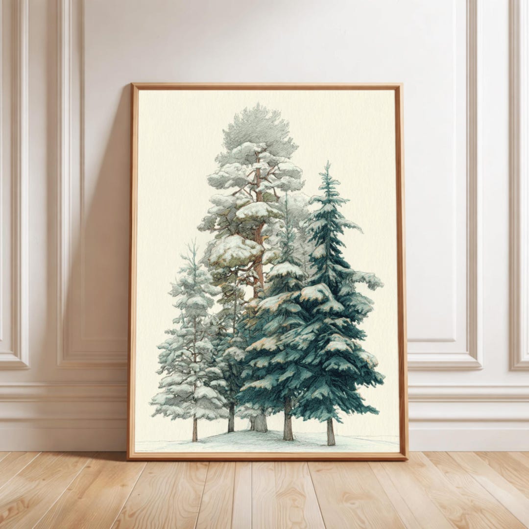 Winter Pine Trees Wall Art, Canvas or Poster, Snowy Forest Decor ...