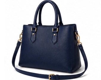 Women's Navy Blue Leather Satchel, Top Handle Handbag, Crossbody Purse, Shoulder Bag