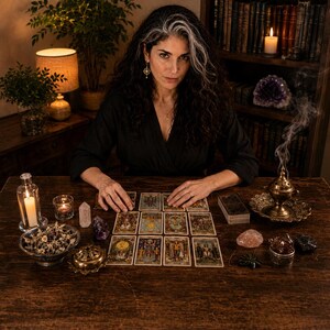 Professional astrologer and intuitive consultant preparing personalized astrology readings in a private consultation space. Human-written birth chart reading based on your exact birth date, birth time and birthplace, featuring custom natal chart interpretation, birth chart analysis, personality insights, relationship guidance, career direction, life purpose, emotional clarity, self-discovery and a personalized 12-month astrology forecast. One-on-one astrology consultation and spiritual guidance.