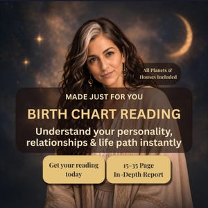May include: An advertisement for a birth chart reading. The image features a woman with long, wavy hair and the text "BIRTH CHART READING" with the tagline "Understand your personality, relationships & life path instantly."