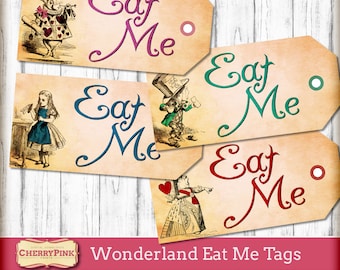 Alice in Wonderland Tea Party tags - Eat Me Tags decorations - printable digital tags, great party printable!