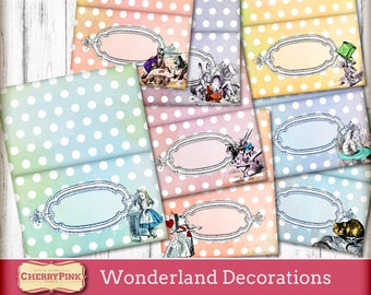 Alice in Wonderland party name place cards - Tea party tent cards - printable table decorations - buffet cards - Wonderland themed party