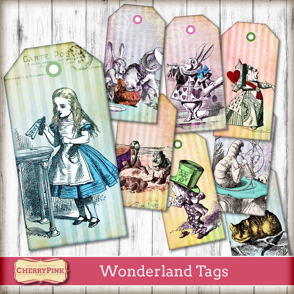 8 Alice in Wonderland tags printable decorations tea party | Etsy