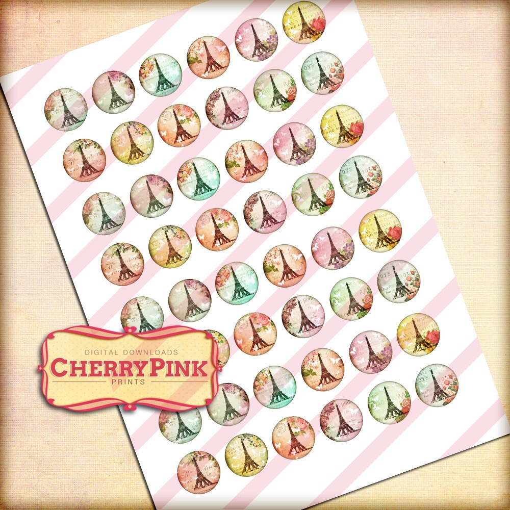 EIFFEL TOWER 1 Inch Circles Digital Collage Sheet Printable Images ...