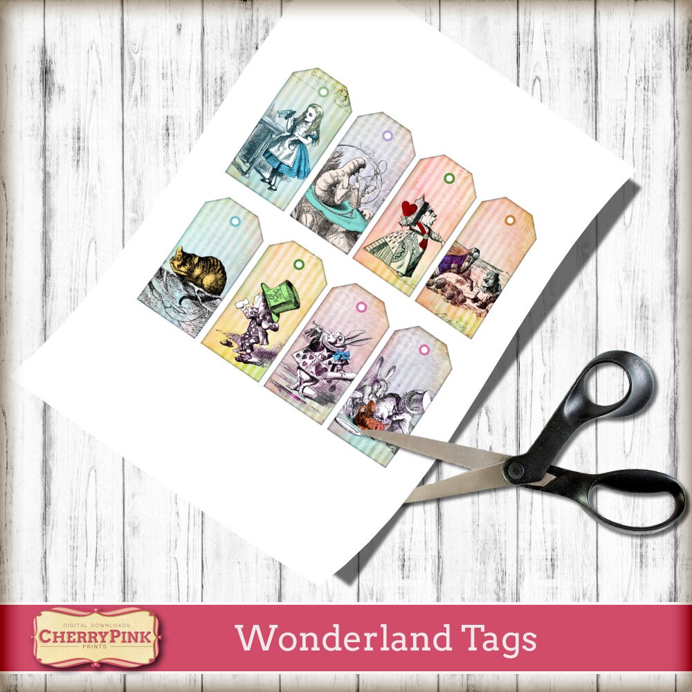 8 Alice in Wonderland tags printable decorations tea party | Etsy