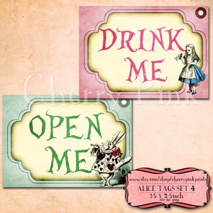 Alice in Wonderland Tags, party decorations, perfect labels and craft supply image 3