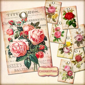 Floral tag, DIY printable tags, shabby chic printable, tea party decoration,  digital download gift tags