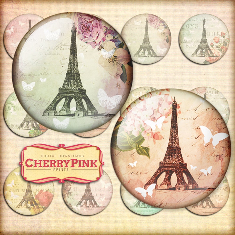 EIFFEL TOWER 1 Inch Circles Digital Collage Sheet Printable Images ...