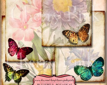 Schmetterlings-Collage Blatt, floral Papiervorrat, bedruckbare Schmetterling Bilder für Scrapbooking und Handwerk, sofort-download