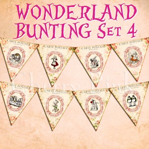 ALICE in WONDERLAND BUNTING set 4 digital printable bunting download for scrapbooking, party printables and graphic design.