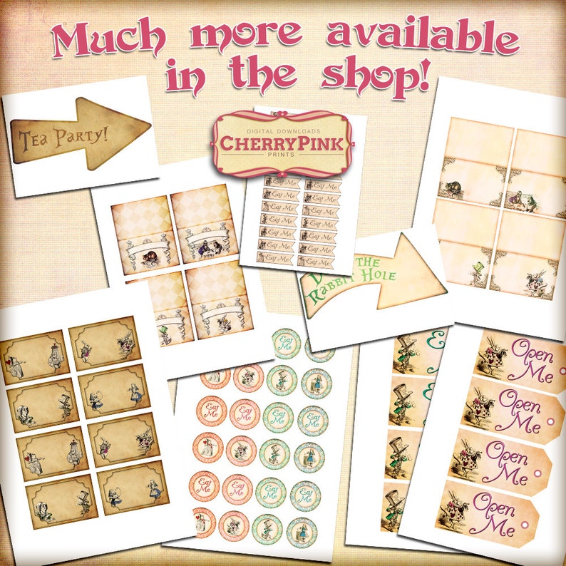 Alice in wonderland Tags, SEPIA ALICE tags, Alice in Wonderland decoration, instant download, perfect for parties, presents and invitations. image 4