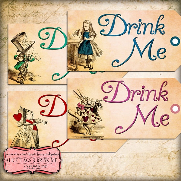 Drink Me Tag, Alice in Wonderland Tags, labels, perfect for wonderland parties, presents and invitations, INSTANT DOWNLOAD