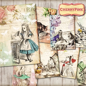 ALICE in WONDERLAND tags decorations Alice tags digital party supplies craft Wonderland collage sheet printable instant download image 1