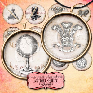 Vintage jewellery image sheet, pendent printable, 1 inch circle digital collage sheet, round image instant download