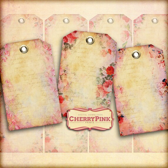 Floral digital Tag, shabby chic digital supplies, scrapbook tags, digital tags, digital supplies, digital download printable