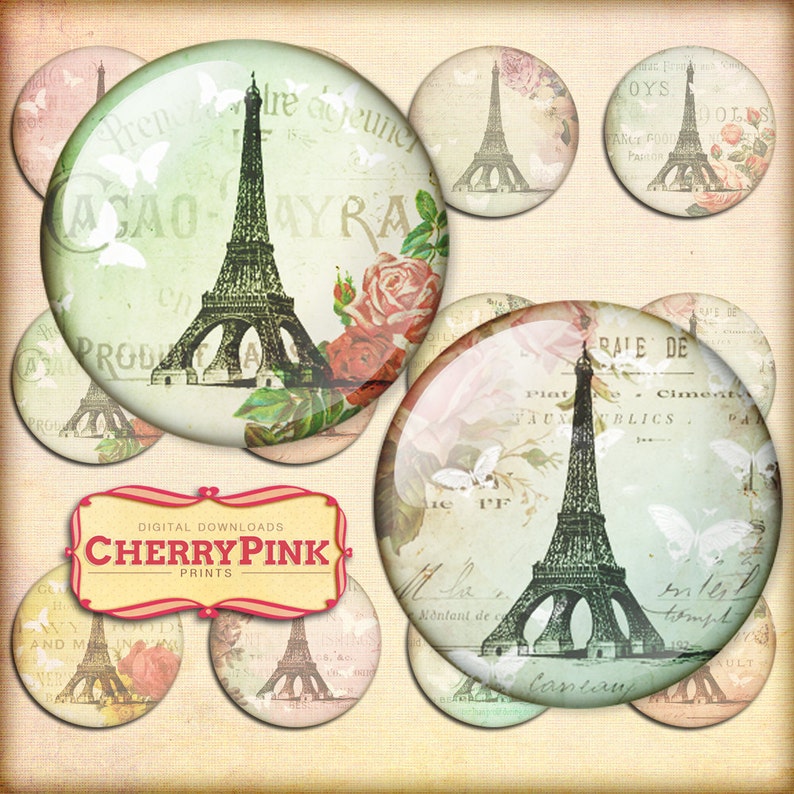 EIFFEL TOWER 1 Inch Circles Digital Collage Sheet Printable Images ...
