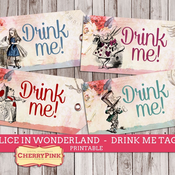 Alice in Wonderland printable tags, Drink Me tags, Alice in Wonderland party decorations, party tags, tea party tags, digital download