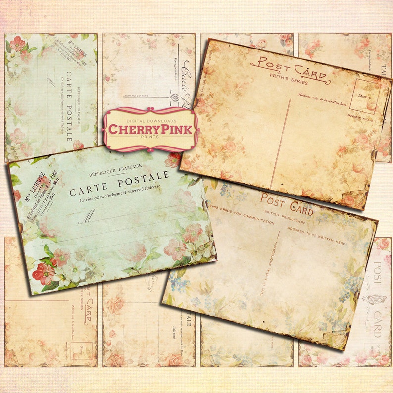 FLORAL POSTCARDS Digital Collage Sheet printable sheet graphic Etsy