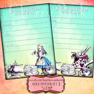Alice im Wunderland-Einladungen, Alice Partei druckbare digitale Partei Versorgung