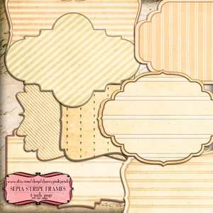 Digital label clipart, sepia labels and stickers, digital scrapbook supplies, clipart set frames, instant download