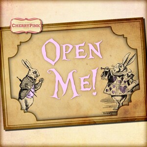 Alice in Wonderland Open mich Party Tags, Alice Partei Ausdrucke, Digital Partydekorationen in babyrosa