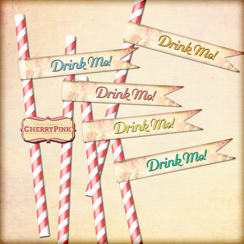 PETER RABBIT PARTY Decorations, Straw Flags, Drink Me, Diy Party Decor ...