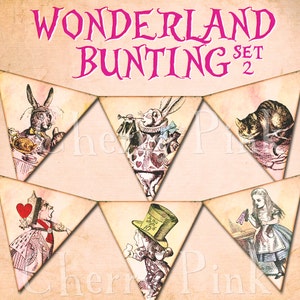 ALICE in WONDERLAND BUNTING set 2 Alice decoration printable bunting download for scrapbooking, party printables and graphic design.