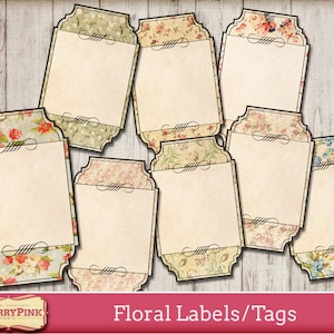 FLORAL LABELS printable gift tag, soap making tags, digital collage sheet, blank labels for crafting image 1