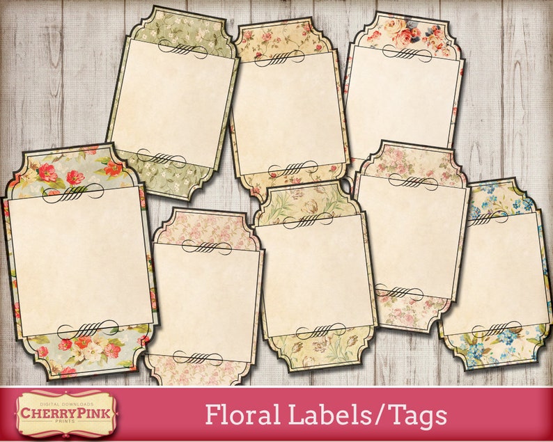 FLORAL LABELS printable gift tag, soap making tags, digital collage sheet, blank labels for crafting image 1