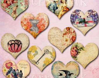 Valentine day decor HEART Clipart, digital download, digital collage sheet, vintage valentine hearts, valentine clip art graphic design