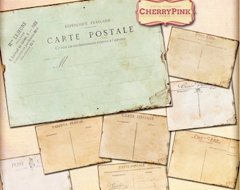 Postcard ephemera, junk journal page, papercraft supply, printable digital collage sheet, scrapbooking ATC card