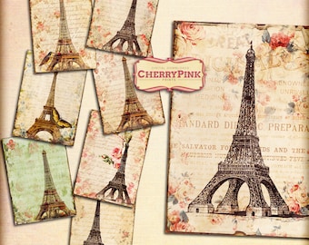 Hoja francesa de Collage Digital, papel digital, suministro de papel de scrapbook, shabby chic para imprimir descargar etiquetas de regalo