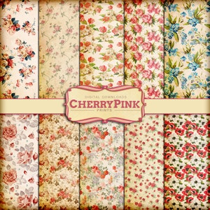 Foral Digital Paper - Papier kwiatowy - 12 x 12 cali - tło do scrapbookingu - do druku - cyfrowe - natychmiastowe pobranie