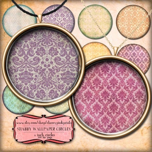 1 inch circle digital downloads, SHABBY DAMASK digital collage sheet,  for pendants, magnets, scrapping, craft supply.
