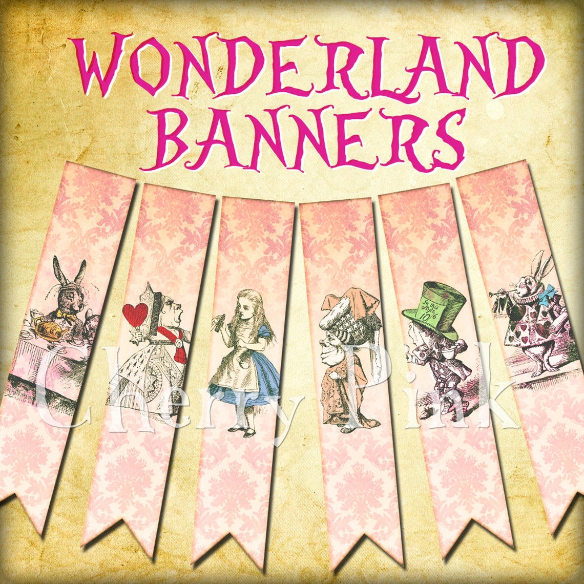 ALICE in WONDERLAND BANNER party decoration digital printable | Etsy