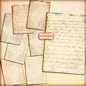 VINTAGE HANDWRITING printable junk journal pages, digital paper vintage scrapbook supplies, digital download junk journal collage sheet