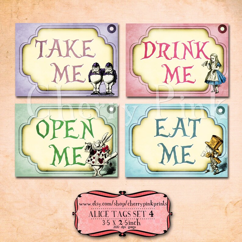 Alice in Wonderland Tags party decorations perfect labels and craft supply