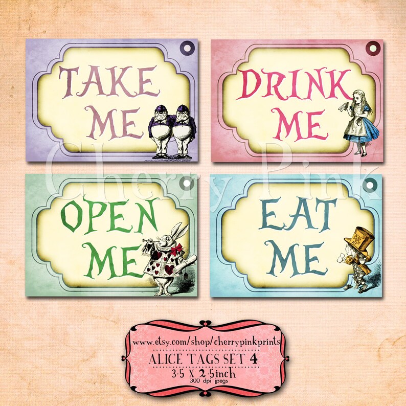 Alice in Wonderland Tags, party decorations, perfect labels and craft supply image 1