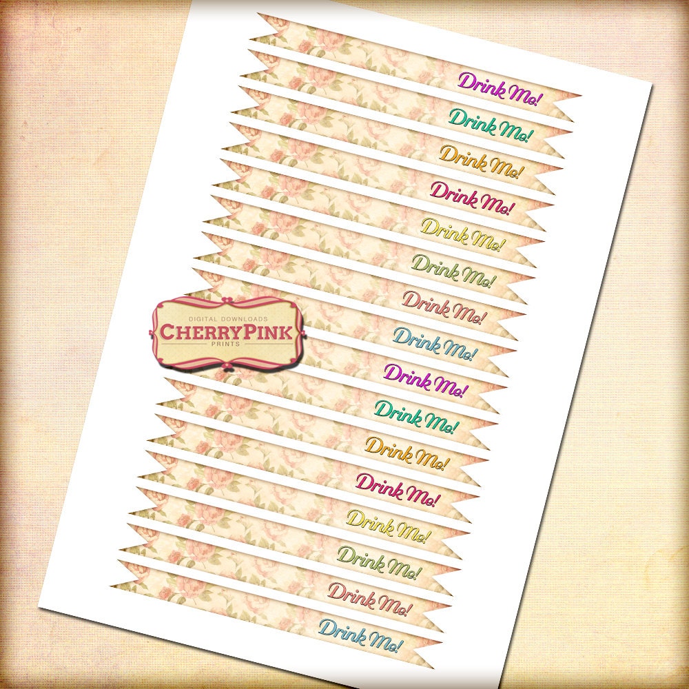 PETER RABBIT PARTY Decorations, Straw Flags, Drink Me, Diy Party Decor ...